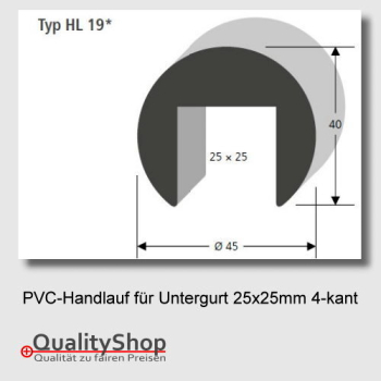 PVC Handlauf Typ. HL19 für Vierkantstahl 25x25mm